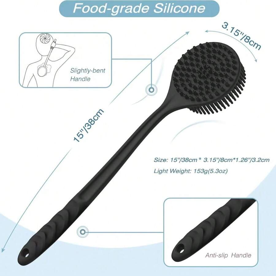 1 chiếc bàn chải tắm cán dài bằng silicon, bàn chải chà rửa hai mặt, bàn chải massage khi tắm, bàn chải chà lưng dày. - B - Xem 1