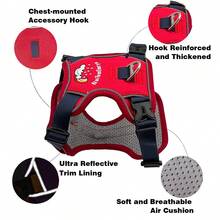 Adjustable Padded Reflective Oxford Cloth Anti-Pulling Dog Harness, Suitable For Large Dogs. No-Pull Dog Harness, Front Clip, Heavy Duty Reflective Design, With Easy Control Handle, Suitable For Walking Large Dogs. - Red - View 4
