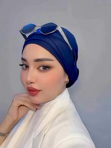 1pc Women's Classic Solid Color Elegant Instant Single-Layer Turban With Flowing Scarf, Fashion Elegant Long Flowing Scarf Hijab, Non-Slip Breathable Soft Modal Knitted Fabric Headscarf, Suitable For Daily Yoga, Sports, Outdoor Wear - Multicolor - View 11