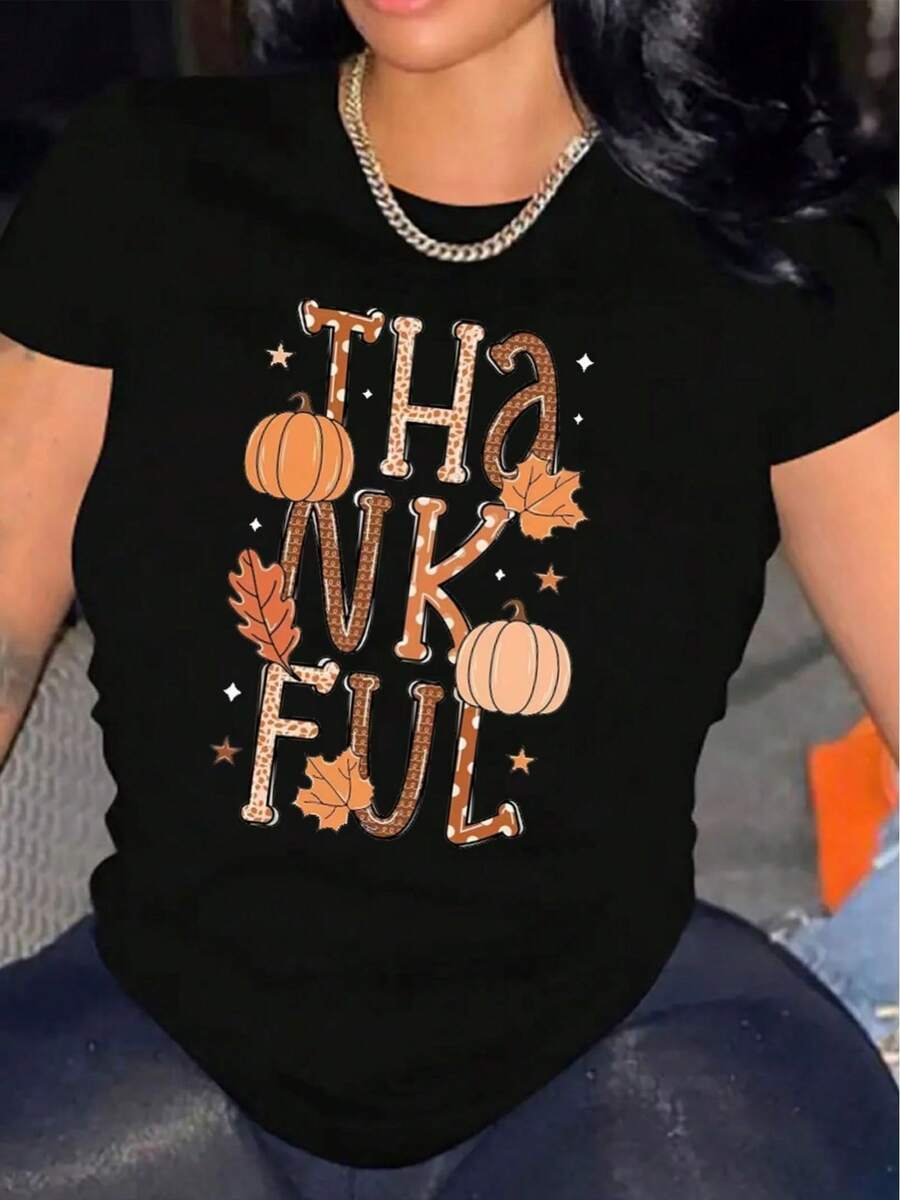 | Exquisite Design | Loose And Comfortable | Easy To Match | Women's Casual Short Sleeve T-Shirt, 1 Piece, 100% Thick Cotton - Comfortable Round Neck, Soft And Pretty Top - 黑色 - 查看 1