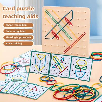 Montserrat Kids Geometric Shape Recognition Puzzle Board, Muscle Building Puzzle, Educational Teaching Tool, Parent-Child Interactive Puzzle Cards