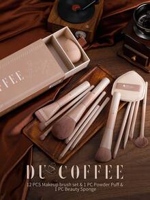 DUcare 12件組 DU COFFEE 化妝刷套組 | 全臉與眼妝刷，純素無殘忍合成刷毛與木製刷柄，旅行必備專業化妝刷套組 | 聖誕節、生日與情人節完美禮物 - 咖啡棕 - 查看 7