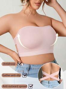Plus Size Women's Side Buckle Wireless Bra, Breathable Non-Slip Supportive Seamless Everyday Bra - Baby Pink - View 4