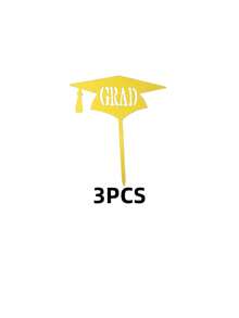 3个金色亚克力“GRAD”字样蛋糕装饰插牌，配有毕业帽，适用于毕业派对、返校季、退休和周年庆典。可点缀纸杯蛋糕、甜点桌和烘焙食品。是毕业典礼、退休庆典和节日派对的必备闪亮装饰品。 - B - 查看 7