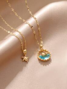 2 piezas Collares colgantes de ballena azul de verano fresco, versátiles y de moda, unisex, adecuados para uso diario u ocasiones especiales - Multicolor - Ver 2