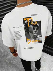 Camiseta Manfinity LEGND para Hombre con Estampado de Frases y Figuras, Hombros Caídos, Estilo Urbano Vintage, Unisex, de Algodón, Manga Corta, Cuello Redondo - Blanco - Ver 1