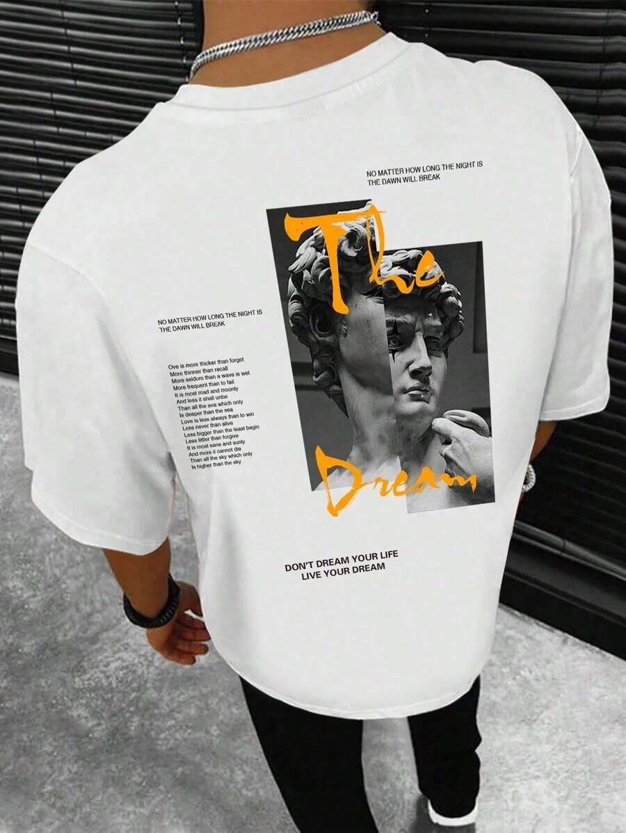 Camiseta Manfinity LEGND para Hombre con Estampado de Frases y Figuras, Hombros Caídos, Estilo Urbano Vintage, Unisex, de Algodón, Manga Corta, Cuello Redondo - Blanco - Ver 1