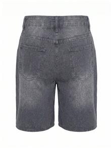 Women Loose Straight Leg Bermuda Shorts, Minimalist Style Casual Summer - Dark Grey - View 5