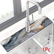 1 pieza Alfombrilla de grifo con estampado de mármol, de poliéster duradero, de secado rápido, fácil de limpiar, adecuada para cocina y baño, fácil instalación, decoración diaria, regalo, alfombrilla de baño, alfombrilla de grifo duradera, accesorio de grifo - Multicolor - Ver 12