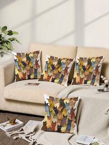 1/2/4pcs Cat Print Square Pillow Cover, Cat Pattern Pillow Sham (Pillow Insert Not Included), Soft Fabric, Bedding, Suitable For Living Room, Bedroom, Sofa, Car, All Seasons, Holiday Gift - Multicolor - View 7