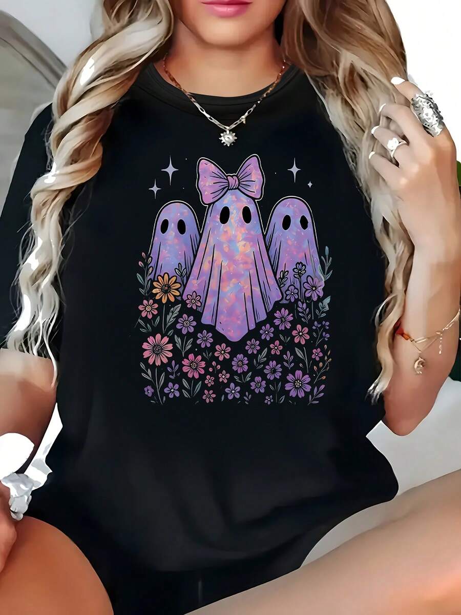 Talllus - Talllus Crew Neck T-Shirt For Halloween - Black - View 1