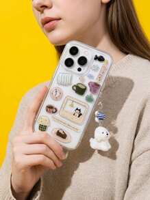 DIY 可爱搞笑雪人树插画透明手机壳适用于 17 ProMax 17Pro 17 Air 17 16 ProMax 15 14 13 12 11 Pro Max 透明可爱防震保护套 - 小貓貼紙 - 查看 2