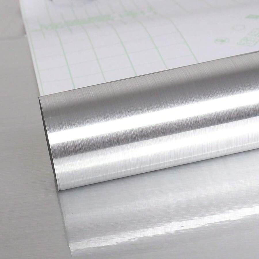 1 Roll Silver Stainless Steel Contact Paper, Rust-Proof, Waterproof, Removable And Reusable Wallpaper For Metal Surfaces, Kitchen Cabinets, Refrigerators, Elevators, Home Decor, Renovation, Art Wall
