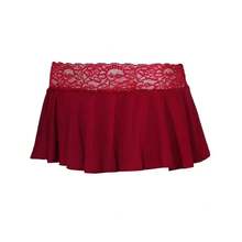 Minifaldas de encaje para mujer, Falda corta Sexy de Color sólido para verano, Falda ultracorta Sexy, faldas de encaje para fiesta, nueva moda 2024 - Rojo - Ver 4