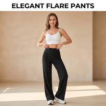 Damen High Waist Schlaghose, einfarbig schwarz, fließender Stoff, vielseitig kombinierbar für den Frühling - Schwarz - Übersicht 2