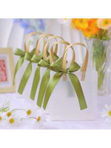6 túi quà PVC mờ trong suốt kèm nơ ruy băng satin màu xanh ô liu, túi đựng quà tối giản, thích hợp cho sinh nhật, đám cưới, tiệc cô dâu, quà cảm ơn và các bữa tiệc ngày lễ. - Nhiều kiểu dáng - Xem 4