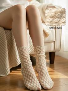 Polka Dot Lace Anti-Snag Ruffle Socks, Soft And Breathable, French Gentle Style, Versatile For Spring And Summer, Mary Jane Shoes Short Socks - Apricot - View 3