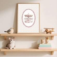 1pc Framed/Unframed Pink Floral Carousel Nursery Canvas Poster Cute Cottagecore Wall Art Print Minimalist Baby Girl Room Decor Chic Scroll Painting For Playroom,Kids Room,Bedroom,Modern Home Decoration - A - View 6