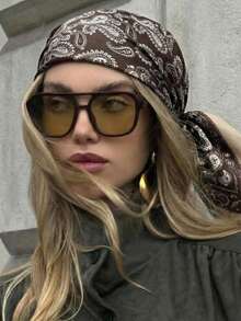 1 pieza Pañuelo cuadrado de mujer de 70*70cm con estampado de cachemira y paisley, de moda y versátil para uso diario - Marrón - Ver 4