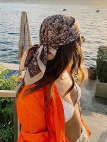 1 pieza Pañuelo cuadrado de mujer de 70*70cm con estampado de cachemira y paisley, de moda y versátil para uso diario - Marrón - Ver 6