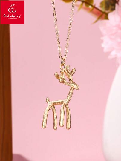1 chiếc dây chuyền mặt hình hươu rỗng bằng hợp kim dễ thương dành cho bé gái, thích hợp để đeo hàng ngày, làm quà tặng hoặc dịp lễ.