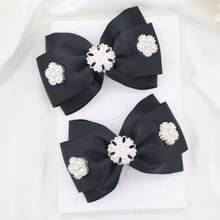 2pcs Black Bow Shoe Clips, Detachable Pearl & Rhinestone Flower Decorations For High Heels, Elegant Accessories For Bridal Wedding & Evening Shoes - #2 - View 5