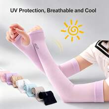 1pc Unisex UV Protection Sun Protection Arm Sleeves, Breathable Cool Ice Silk Long Cooling Sleeve, Thumb Hole Design Stretch Sun Shield Arm Covers, Multi-Color Lightweight Arm Guards For Driving Outdoor Sports - 30*8.8cm - View 2