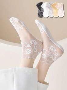Women's Lace Transparent Lolita Invisible Thin Non-Slip Ankle Low Cut Boat Socks, Christmas Gift - Mouldless - View 3