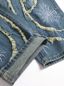 Quần jeans nam High Street Cleanfit màu xanh rách, thêu họa tiết, kiểu dáng thường ngày. - Màu xanh lam - Xem 4