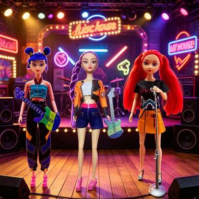Hasbro 1 Bộ mô hình nhân vật nữ nhóm nhạc Neon D-Emon H-Unters, đồ chơi sưu tầm thời trang có khớp nối đầy đủ, quà tặng trang trí bàn làm việc, phiên bản 2