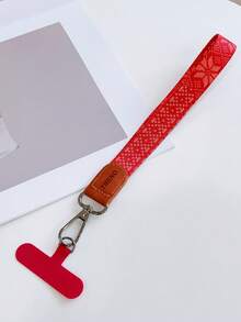 1 pieza Cordón de muñeca grueso y trenzado con clip de hoja de bambú y patrón floral vintage para funda de teléfono móvil - Multicolor - Ver 4
