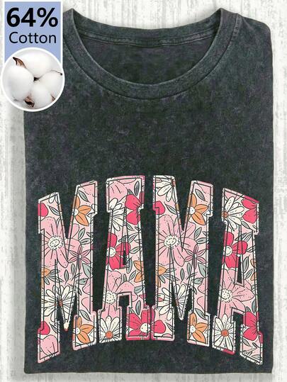 Áo thun nữ cỡ lớn mùa hè in chữ, màu trơn, kiểu dáng đơn giản, retro, rộng rãi, cổ tròn, tay ngắn, chất liệu cotton.