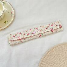1个碎花格子拼接女士餐具收纳袋，按扣封口，学生便携式筷勺收纳袋，餐具袋，多用途收纳袋，适合作为礼物送给朋友，母亲节，情人节，周年纪念日，节日，邮轮，宿舍，办公室，旅行，露营 - 彩色 - 查看 15