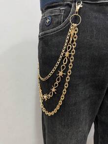1pc European And American Fashion Multi-Layer Metal Chain Belt, Personalized Punk Thorn Alloy Waist Decor, Unisex Daily Street Party Wear Accessory, Men Jewelry - Gold - View 8