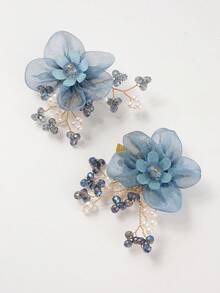 1Pc Delicate Mesh Flower Button Cover & Cufflink Alternative, Detachable Organza Floral Button Clip For Women, Beaded Tassel Shirt/Dress Button Decoration, Elegant Handmade Button Cover For Wedding, Prom, Evening Party, Bride Accessory & Thoughtful Gift - Flowers - View 5