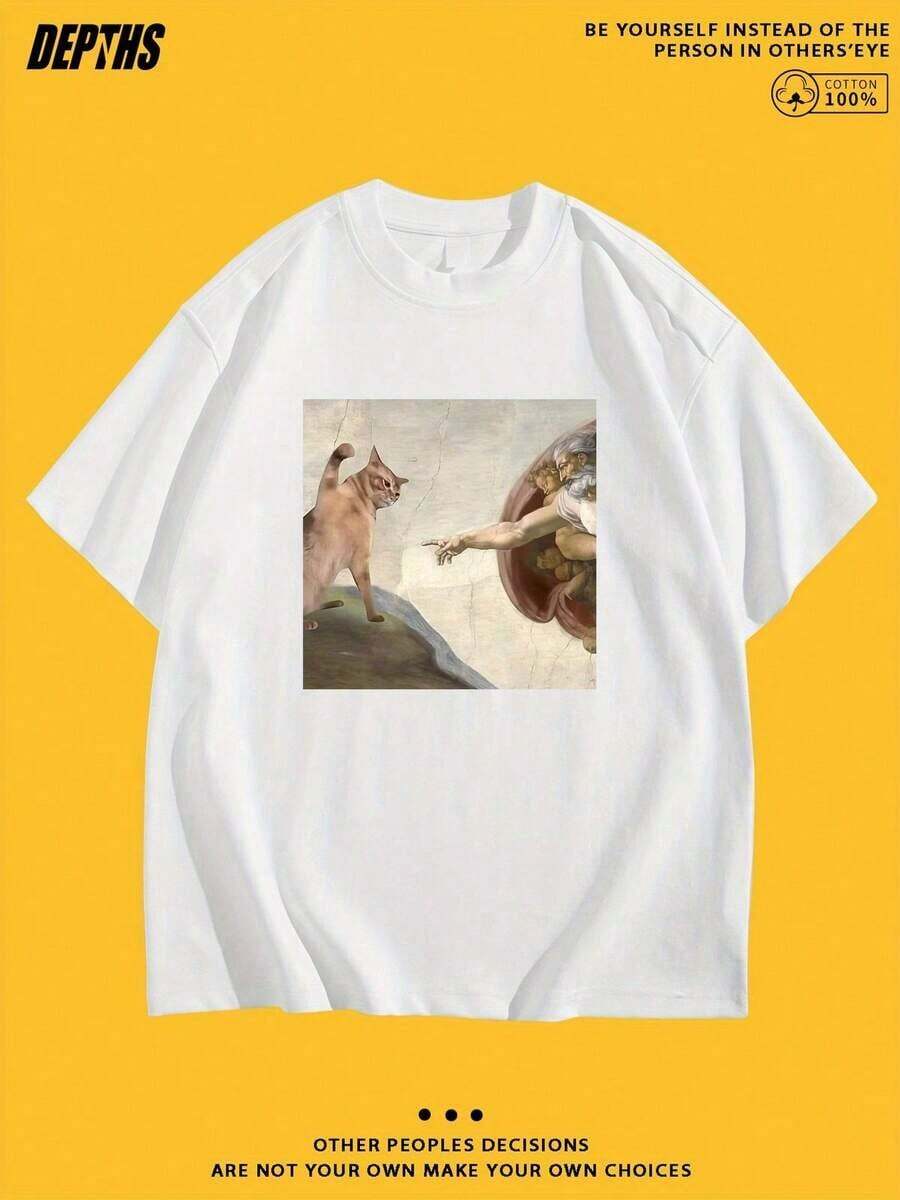 New Summer 2026 Collection, Unisex Styles, Creative And Fun Cartoon Pattern T-Shirt, Pure Cotton Short Sleeve, Casual Style For Daily Going Out, Sizes: S–7XL | Shipping Within 24 Hours - White - View 1