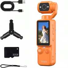 W&O 4K 1.9"HD Video Recording Camera - Portable, Rechargeable, Video Log Camera, 2000mAh Long Battery Life, 4k Handheld Stabilizer Pocket Sports Camera Gimbal | 4k Handheld Stabilizer | Magnet | 180 ° Perspective, Body Camera,  USB Charging 180 ° Rotation, 1.9 "CMOS, Perfect For Video And Video Recording, Perfect For Life Recording And Travel - Orange - View 13