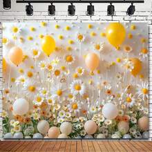 2D Flat, 1-Piece Polyester Photo Backdrop, Garden Style Sunflowers & Balloons, Suitable For Photography, Birthday Party Decor, And Portrait Backgrounds, Applicable For Spring Scenes - 1 - View 3