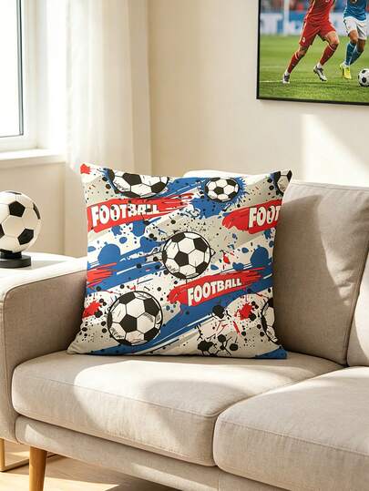 1 pieza Funda de almohada decorativa con estampado de fútbol minimalista moderno, de un solo lado, sin relleno, adecuada para sofá, sala de estar, útiles escolares