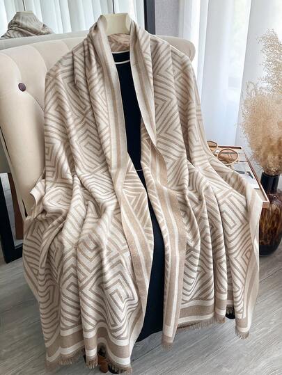1pc Minimalist Elegant Geometric Jacquard Gold Thread Scarf, Women Fashion Versatile Air-Conditioned Room Shawl, Spring/Autumn Outerwear Sunscreen Decorative Wrap, Suitable For Daily Matching And Outdoor Use