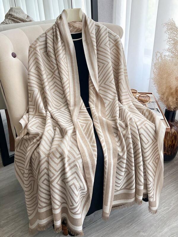 1pc Minimalist Elegant Geometric Jacquard Gold Thread Scarf, Women Fashion Versatile Air-Conditioned Room Shawl, Spring/Autumn Outerwear Sunscreen Decorative Wrap, Suitable For Daily Matching And Outdoor Use