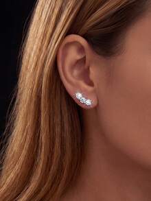 1 par de pendientes de botón de plata de ley 925 con 3 piedras de moissanita simétricas de 0,1 quilates, elegantes y refinados, ideales para compromiso, boda, regalos para amigos, cumpleaños o aniversario, joyería nupcial - Pendientes simétricos de moissanita - Ver 6