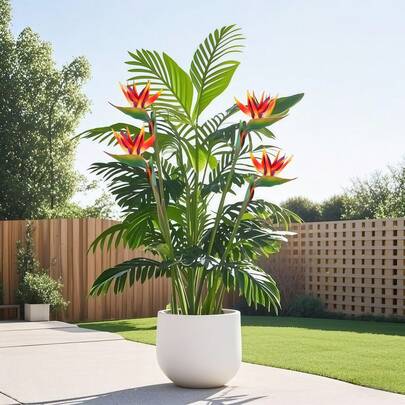 2 piezas Árbol artificial grande de 32 pulgadas de Pájaro del Paraíso, árbol tropical de hojas anchas sin mantenimiento para decoración de selva lluviosa, apto para uso en exteriores, planta en maceta para interior/exterior durante todo el año, decoración para bodas, hoteles, jardines, patios, estilo nórdico, árbol falso, decoración para Oktoberfest, Día de la Bastilla, Día de los Abuelos, Día de la Madre, Día del Padre, prop de fotografía de hojas verdes modernas en el suelo