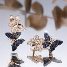 Vanel 1 Pair Elegant Gold Minimalist Earrings, Shimmering Dual-Tone Butterfly CZ Design, Fashionable For Women's Daily Wear And Evening Events - Golden Yellow - Blue - White - View 3