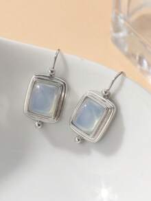 1 Pair Elegant Sophisticated Square Pendant Earrings, Suitable For Women's Daily Wear, Also An Ideal Surprise And Perfect Gift For Families And Women On Vacation And Banquets - Silver - View 3