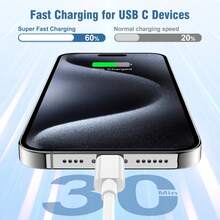 快速充電套組 USB C 壁式充電器 + 6.6英尺/200公分 USB C 轉 Type C 傳輸線，相容 iPhone 16 Pro Max/16 Pro/16 Plus/16/15 Pro Max/15 Pro/15 Plus/15 / Type-C 接口，英國插頭充電適配器套組 - 白色 - 查看 3
