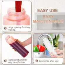 1 pieza Botella exprimible multifuncional de cocina, diseño de degradado de 3 agujeros, material de PE, apto para salsas, condimentos y hornear, incluye boquillas blancas, rojas y ámbar, dispensador de condimentos, accesorio de cocina moderno, material transparente, botella exprimible para salsa de soja - transparente - Ver 2