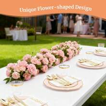 350PCS Pink Gold Plastic Plates For Party Dinnerware Sets For 50 Guests, Vintage Disposable Plastic Party Plates Cups Spoons Forks Knives Napkins For Wedding Birthday Christmas BBQ Parties - Rượu sâm banh - Xem 6
