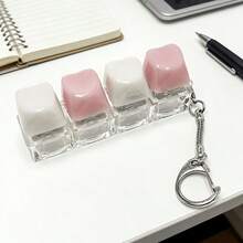 4 buah Keycap berbentuk hati warna Pink & Putih, Gantungan Kunci - MultiWarna - View 6