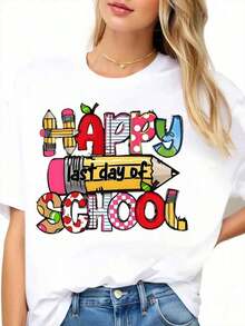 Happy Last Day Of School Graphic T-Shirt For Teachers And Students, Fun Back To School Holiday Design T-Shirt, Summer Outfit For Kids And Adults. - White - View 2